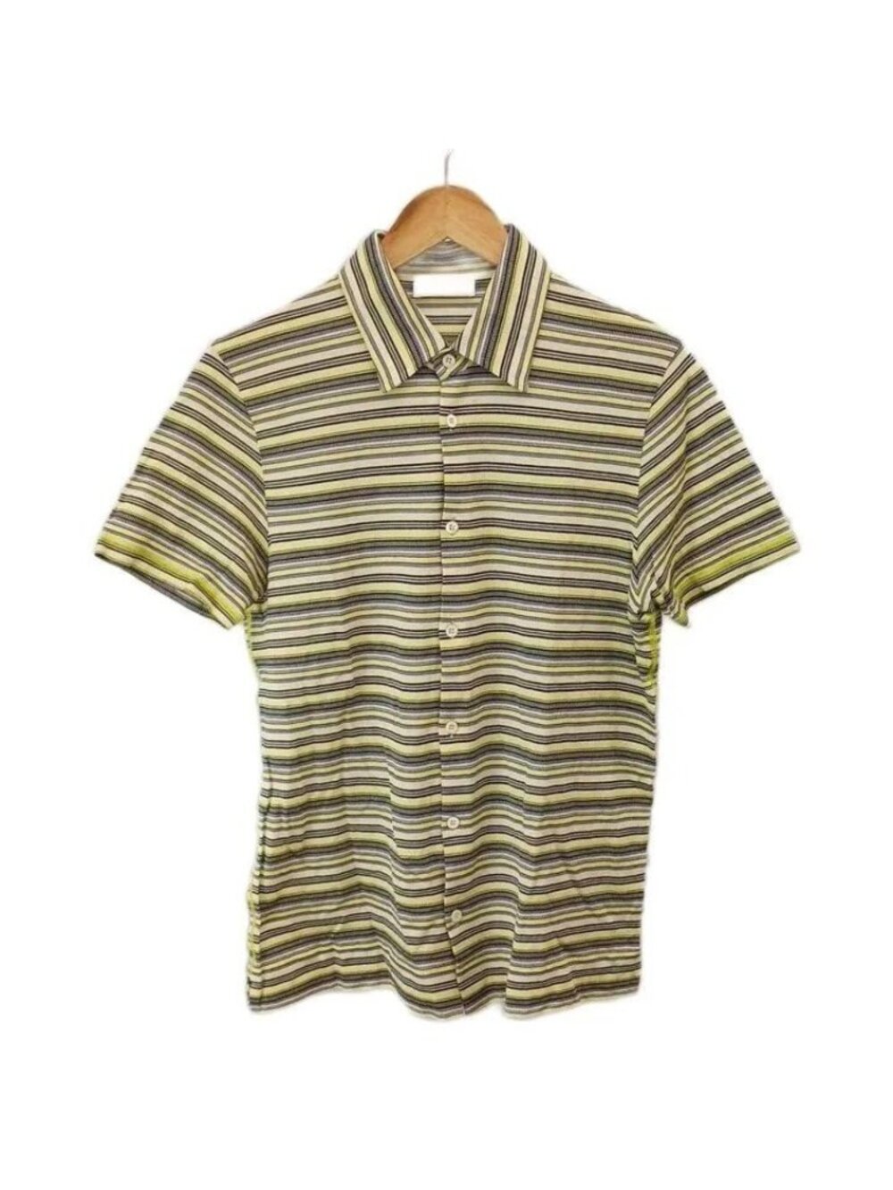 Prada Border Shirt Top Pattern Short Sleeve Open Collar Multicolor L